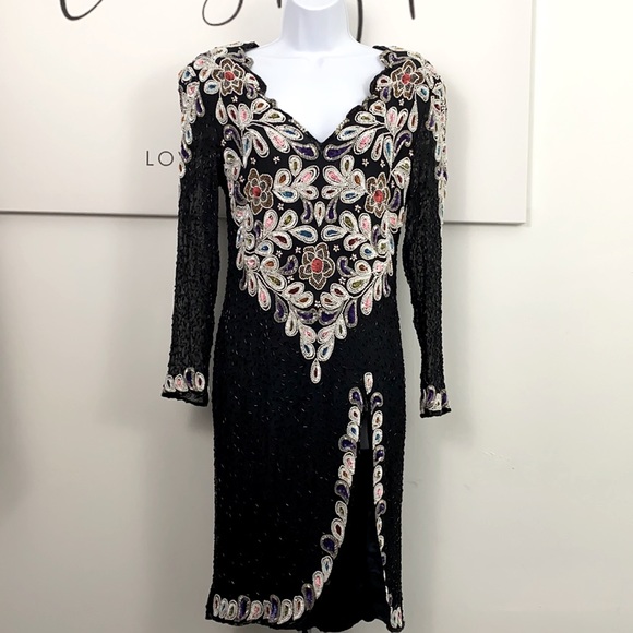 * Vintage Baluchi Creation 100% Silk Sequin Beaded Dress 80’s 90’s Vintage Dress - Picture 3 of 17